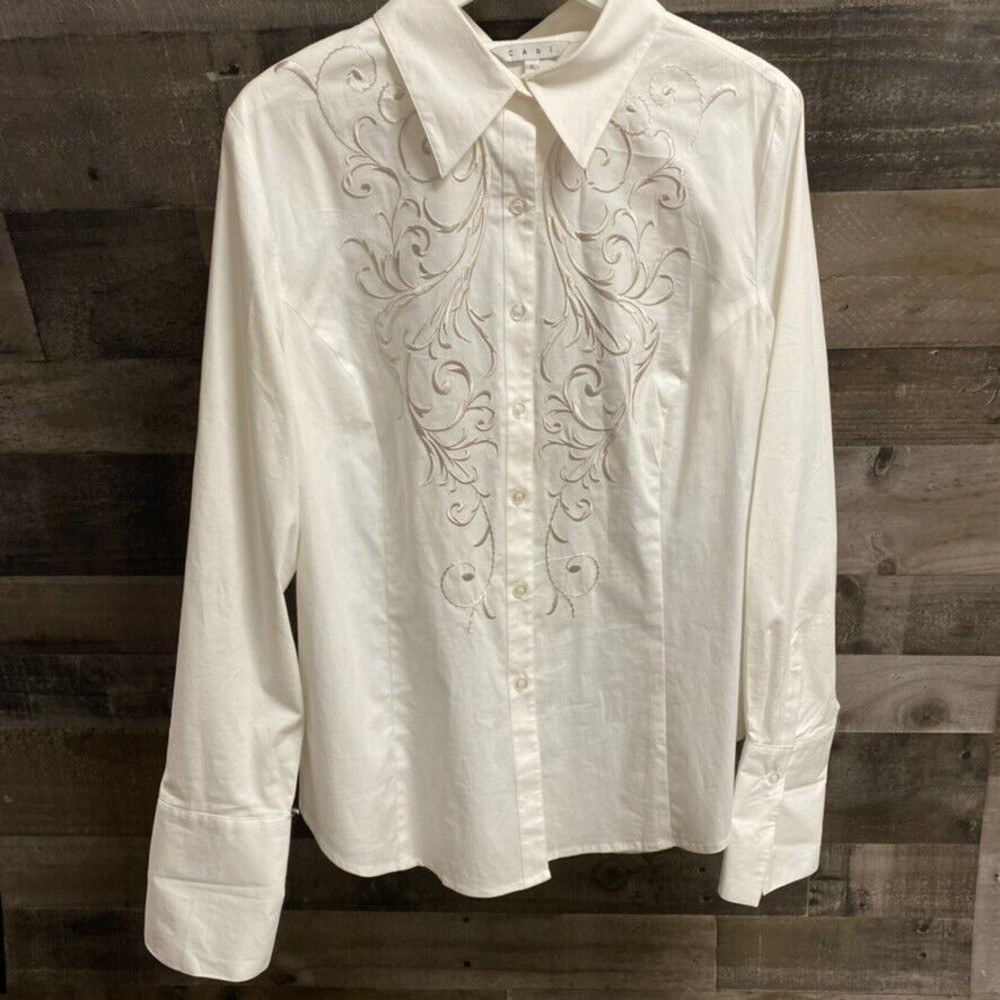CAbi Embroidered Shirt white Sz XL Vintage Fall 2006 Collection